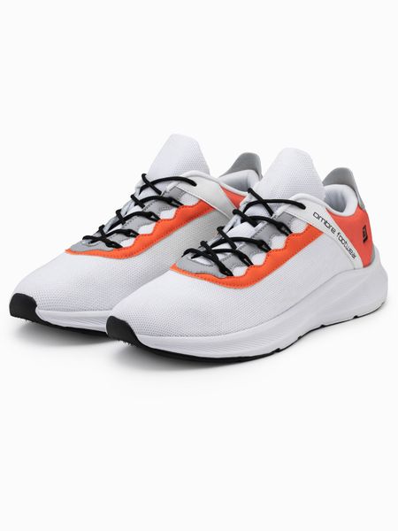 Męskie sneakersy z neonowymi wstawkami – białe V1 - Rozmiar: 43. Białe buty sportowe casual Ombre Clothing, bez wzorów, z materiału, z okrągłym noskiem, bez zapięcia. W wyprzedaży za 89.99 zł.