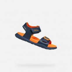 Sandały GEOX J SANDAL FUSBETTO BO Niebieski. Brązowe sandały Geox, ze skóry, bez zapięcia. Za 188.99 zł.