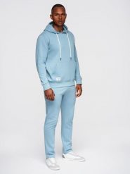 Komplet dresowy męski set bluza z kapturem + spodnie regular fit - jasnoniebieski V7. Niebieskie bluzy z kapturem Ombre Clothing, m, z aplikacjami, z bawełny, z kapturem. Za 339.99 zł.