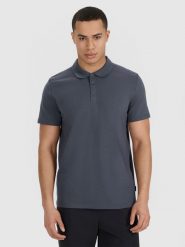 4F Koszulka polo regular męska - szara S. Szare koszulki polo 4F, m, bez wzorów, z bawełny, bez kołnierzyka, bez ramiączek. Za 99.99 zł.