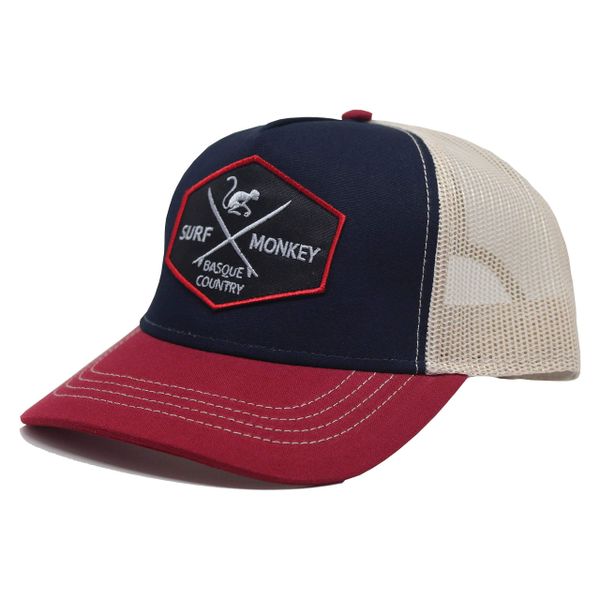 Czapka Trucker - 5 Paneli / Jeden rozmiar (Granatowy/Beżowy). Niebieskie czapki z daszkiem SURF MONKEY, bez wzorów. Za 159.95 zł.