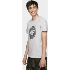 T-shirt męski TSM076 - chłodny jasny szary melanż. Szare t-shirty 4F, m, bez wzorów, bez kołnierzyka, bez ramiączek. W wyprzedaży za 49.99 zł.