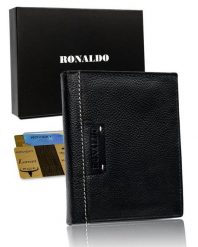 Portfel męski skórzany Ronaldo N4 TP-RON czarny. Czarne portfele RONALDO, bez wzorów. Za 44.00 zł.