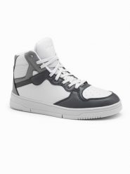 Ocieplane buty męskie sneakersy z wysoką cholewką – szare V2 OM-FOSH-0139 - 45. Szare buty sportowe casual Ombre Clothing, bez wzorów, z materiału, przed kolano, bez zapięcia. Za 249.99 zł.