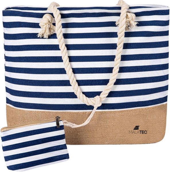 Torba Plażowa na Plażę Duża Torebka. Niebieskie torby na ramię Malatec, bez wzorów, z bawełny, na ramię, duże, bez dodatków. Za 29.90 zł.