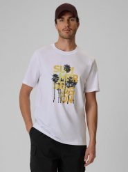 4F T-shirt regular z nadrukiem męski - biały 3XL. Białe t-shirty 4F, m, bez wzorów, z bawełny, bez kołnierzyka, bez ramiączek. Za 69.99 zł.