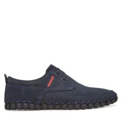 Półbuty Manitu. Niebieskie eleganckie półbuty Manitu, bez wzorów, bez obcasa, bez zapięcia. Za 419.99 zł.