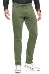 MUSTANG SPODNIE MĘSKIE 5P CHINO DUSKY GREEN 1006701 6287. Zielone eleganckie spodnie Mustang, l, z materiału. W wyprzedaży za 99.99 zł.