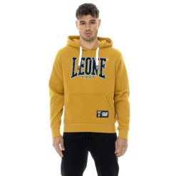 Herren-Winter-Kapuzenpullover zum Überziehen mit New Era 1947 Leone Flockdruck. Żółte bluzy LEONE 1947 APPAREL, bez wzorów, z bawełny, bez kaptura. W wyprzedaży za 132.85 zł.