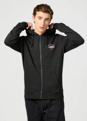 WRANGLER MĘSKA BLUZA WRANGLER GRAPHIC ZIP HOODIE FADED BLACK 112362888. Czarne bluzy Wrangler, l, bez wzorów, bez kaptura. Za 159.99 zł.