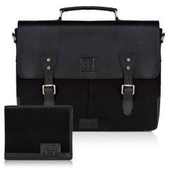 Zestaw PAOLO PERUZZI portfel T-02+ torba męska T-07 ZUP-08-BL. Czarne portfele Paolo Peruzzi, bez wzorów, z bawełny. Za 379.99 zł.