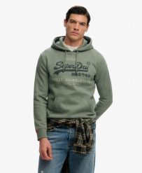Superdry Bluza z kapturem Vintage Logo Heritage Relaxed – Thyme Green Marl. Zielone bluzy z kapturem Superdry, xl, bez wzorów, z bawełny, z kapturem. Za 384.40 zł.