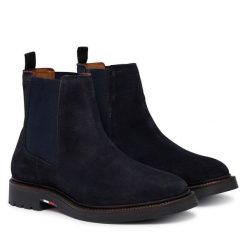 Sztyblety Tommy Hilfiger. Niebieskie botki sznurowane Tommy Hilfiger, bez wzorów, bez obcasa, bez zapięcia. Za 649.99 zł.