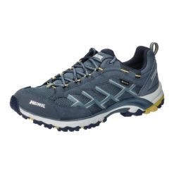 Buty turystyczne męskie Meindl Caribe z membraną Gore-Tex. Niebieskie buty trekkingowe MEINDL, bez wzorów, z gore-texu, bez zapięcia. W wyprzedaży za 594.30 zł.