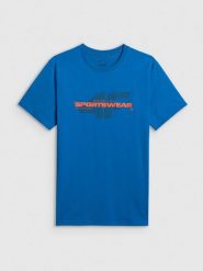 4F T-shirt regular z nadrukiem męski - niebieski 3XL. Niebieskie t-shirty 4F, m, bez wzorów, z bawełny, bez kołnierzyka, bez ramiączek. Za 59.99 zł.