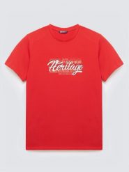 Koszulka męska z nadrukiem czerwona Keren 603. Czerwone t-shirty BIG STAR, l, bez wzorów, z bawełny, bez kołnierzyka, bez ramiączek. Za 99.99 zł.