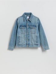 Jeansowa kurtka - niebieski. Niebieskie kurtki Reserved, l, bez wzorów, z denimu, bez kaptura. Za 169.99 zł.