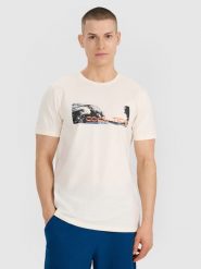 4F T-shirt regular z nadrukiem męski - biały XXL. Białe t-shirty 4F, m, bez wzorów, z bawełny, bez kołnierzyka, bez ramiączek. Za 59.99 zł.