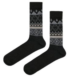 Ciepłe Wełniane Skarpetki Zimowe - Czarne w Popielaty Wzór. Czarne skarpety His Story, bez wzorów, z elastanu. Za 39.99 zł.