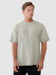 4F T-shirt oversize gładki męski - oliwkowy/khaki L. Brązowe t-shirty 4F, l, z aplikacjami, z bawełny, bez kołnierzyka, bez ramiączek. W wyprzedaży za 49.99 zł.