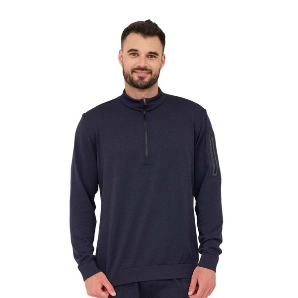 Bluza męska wełniana z krótkim ekspresem Brubeck OUTDOOR MERINO. Niebieskie bluzy Brubeck, m, bez wzorów, z elastanu, bez kaptura. Za 299.00 zł.