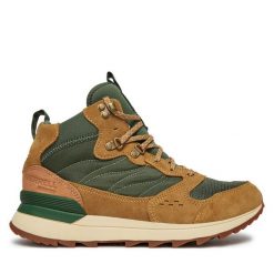 Trekkingi Merrell. Brązowe botki sznurowane Merrell, bez wzorów, bez obcasa, bez zapięcia. Za 359.99 zł.