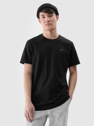 4F T-shirt regular gładki męski - czarny L. Czarne t-shirty 4F, l, bez wzorów, z bawełny, bez kołnierzyka, bez ramiączek. Za 49.99 zł.