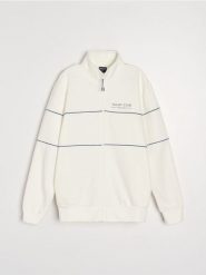 Bluza bomberka z napisem - biały. Białe kurtki Sinsay, l, bez wzorów, bez kaptura. Za 59.99 zł.