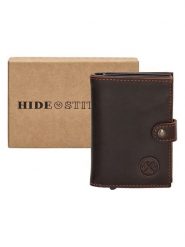 HIDE & STITCHES Skórzany portfel w kolorze ciemnobrązowym - 7 x 10 x 1,5 cm rozmiar: onesize. Brązowe portfele HIDE & STITCHES, bez wzorów, z materiału. Za 86.99 zł.