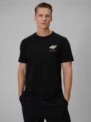 4F T-shirt regular gładki męski - czarny L. Czarne t-shirty 4F, l, bez wzorów, z dresówki, bez kołnierzyka, bez ramiączek. Za 69.99 zł.