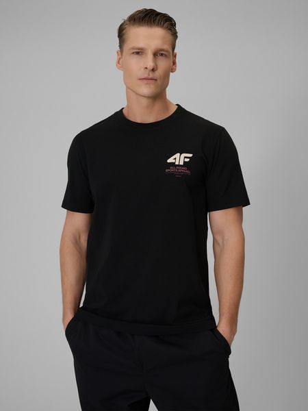 4F T-shirt regular gładki męski - czarny L. Czarne t-shirty 4F, l, bez wzorów, z dresówki, bez kołnierzyka, bez ramiączek. Za 69.99 zł.