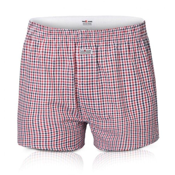 Męskie Bokserki Bawełniane - Pako Jeans - Drobna Kratka, Czerwień. Czerwone bokserki Pako Jeans, l, bez wzorów, z bawełny. Za 33.00 zł.