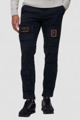 AERONAUTICA MILITARE Granatowe spodnie bojówki Iconic Anti-G. Niebieskie joggery i bojówki Aeronautica Militare, l, bez wzorów, z bawełny. W wyprzedaży za 919.99 zł.