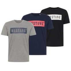 3PAK MUSTANG STYLE ALEX C LOGO TEE MĘSKI T-SHIRT KOSZULKI NADRUK CZARNY SZARY GRANATOWY 1013223. Czarne t-shirty Mustang, m, bez wzorów, bez kołnierzyka, bez ramiączek. Za 219.99 zł.