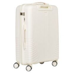 Duża walizka podróżna w beżowym kolorze z wodoodporną skorupą Peterson PTN PP-09-W. Brązowe walizki Peterson, bez wzorów, duże. Za 195.99 zł.