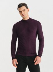 PAKO LORENTE - Półgolf męski w fioletowym kolorze. Fioletowe swetry nierozpinane Pako Lorente, m, bez wzorów, z nylonu, bez kołnierzyka, bez ramiączek. Za 119.99 zł.