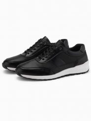 Buty męskie sneakersy sportowe ze skóry ekologicznej – czarne V2 OM-FOSL-0181 - 44. Czarne buty sportowe casual Ombre Clothing, z aplikacjami, z gumy, bez zapięcia. Za 299.99 zł.