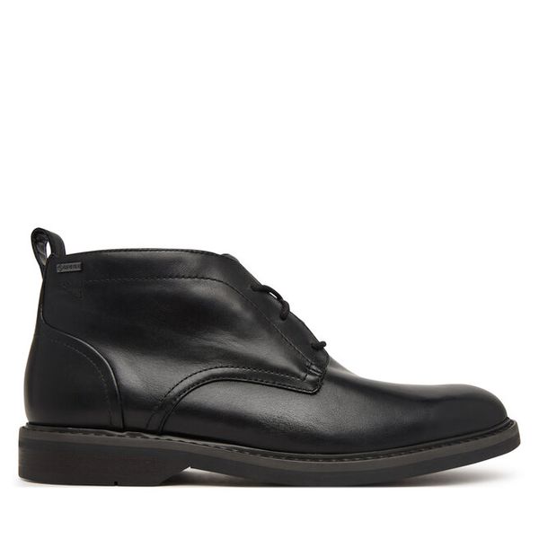 Trzewiki Clarks. Czarne botki sznurowane Clarks, bez wzorów, z gore-texu, bez obcasa, bez zapięcia. Za 649.99 zł.