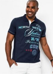 Koszulka polo z dżerseju z krótkim rękawem. Niebieskie koszulki polo bonprix, m, bez wzorów, z dżerseju, bez kołnierzyka, bez ramiączek. Za 84.99 zł.