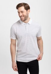 Koszulka polo w paski O-WILL. Białe koszulki polo sportowe Volcano, na lato, l, bez wzorów, z bawełny, bez kołnierzyka, bez ramiączek. Za 99.99 zł.