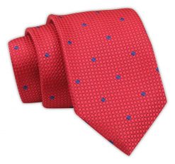 Klasyczny Krawat Męski Czerwony w Granatowy Wzór Geometryczny, Elegancki, 7 cm -Angelo di Monti. Czerwone krawaty i muchy Angelo di Monti, bez wzorów, z tkaniny. Za 45.00 zł.
