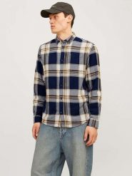 Jack & Jones Koszula "Classic Autumn" w kolorze granatowo-beżowym rozmiar: XL. Brązowe koszule Jack & Jones, xl, bez wzorów, z bawełny, bez kołnierzyka, bez ramiączek. Za 70.08 zł.