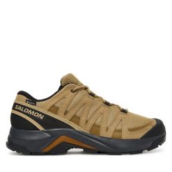 Trekkingi Salomon. Brązowe trekkingi Salomon, bez wzorów, z gore-texu, bez zapięcia. Za 519.99 zł.