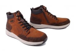 RIEKER TEX 11530-24 brown, trzewiki męskie. Brązowe botki sznurowane Rieker, bez wzorów, z wełny, bez obcasa, bez zapięcia. Za 489.90 zł.