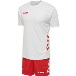 Zestaw piłkarski dla dorosłych Hummel Promo Duo Set. Białe t-shirty sportowe Hummel, bez wzorów, z dżerseju, bez ramiączek, na fitness i siłownię. Za 172.00 zł.