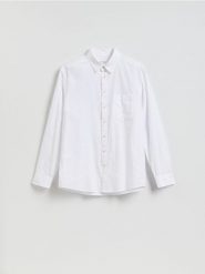 Koszula regular z lnem - biały. Białe koszule Reserved, l, bez wzorów, z tkaniny, bez kołnierzyka, bez ramiączek. Za 129.99 zł.