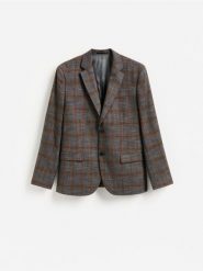Marynarka slim fit w kratę - szary. Szare garnitury Reserved, l, bez wzorów, z tkaniny. Za 359.99 zł.
