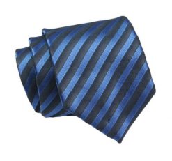 Klasyczny Krawat, Granatowo-Niebieski w Paski, Prążki, Męski, 7cm -Angelo di Monti. Niebieskie krawaty i muchy Angelo di Monti, bez wzorów, z tkaniny. Za 45.00 zł.