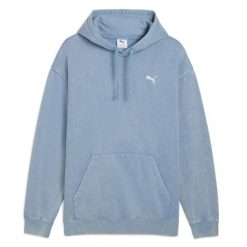Bluza męska PUMA ESS Elevated Relaxed Wash Hoodie - niebieska, kaptur, kangurka. Niebieskie bluzy z kapturem Puma, m, bez wzorów, z bawełny, z kapturem. Za 175.99 zł.