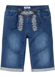 Bermudy dżinsowe ze stretchem i haftem, Regular Fit. Niebieskie jeansy bonprix, m. Za 109.99 zł.
